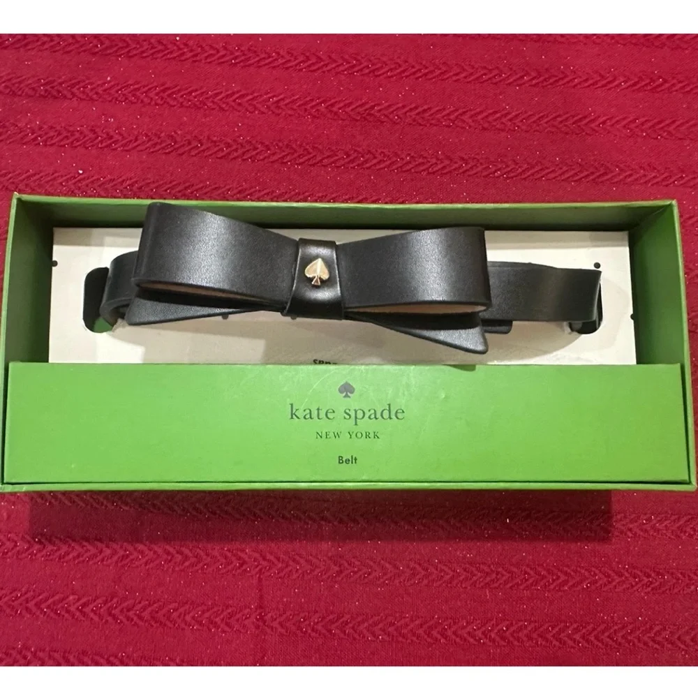 KATE SPADE NEW YORK bow belt with spade Logo Leather black Size S/M New
